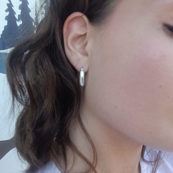 Delicate Sterling Silver Hoop Earrings - Picture 3 of 4